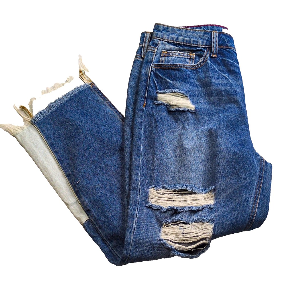Cello Girlfriend Boyfriend Jeans Blue Medium Wash Distressed Sz 7 Juniors